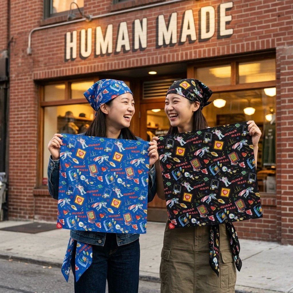 พร้อมส่งในไทย  ผ้าพันคอ/ผ้าโพกหัว Human made Japan ของแท้100%