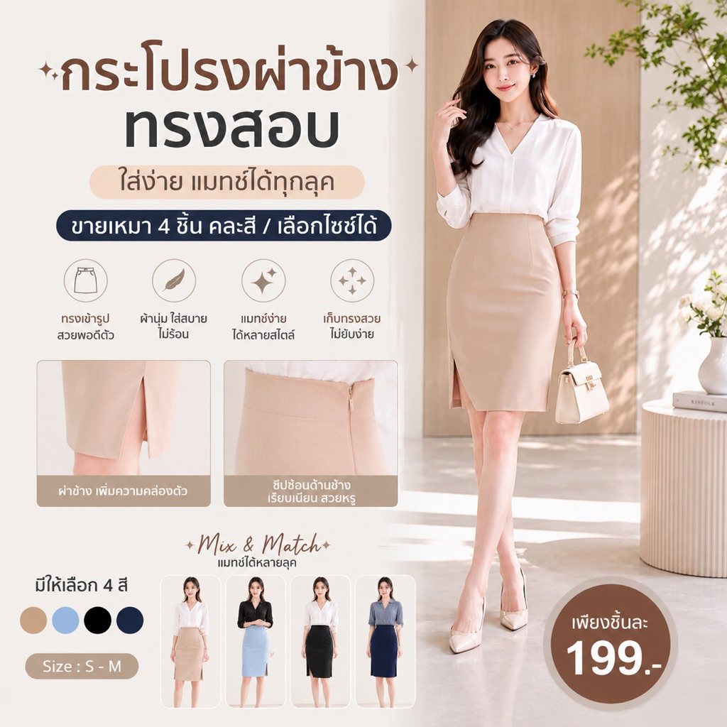 กระโปรงทรงสอบ ขายยกSET/4 ชิ้น