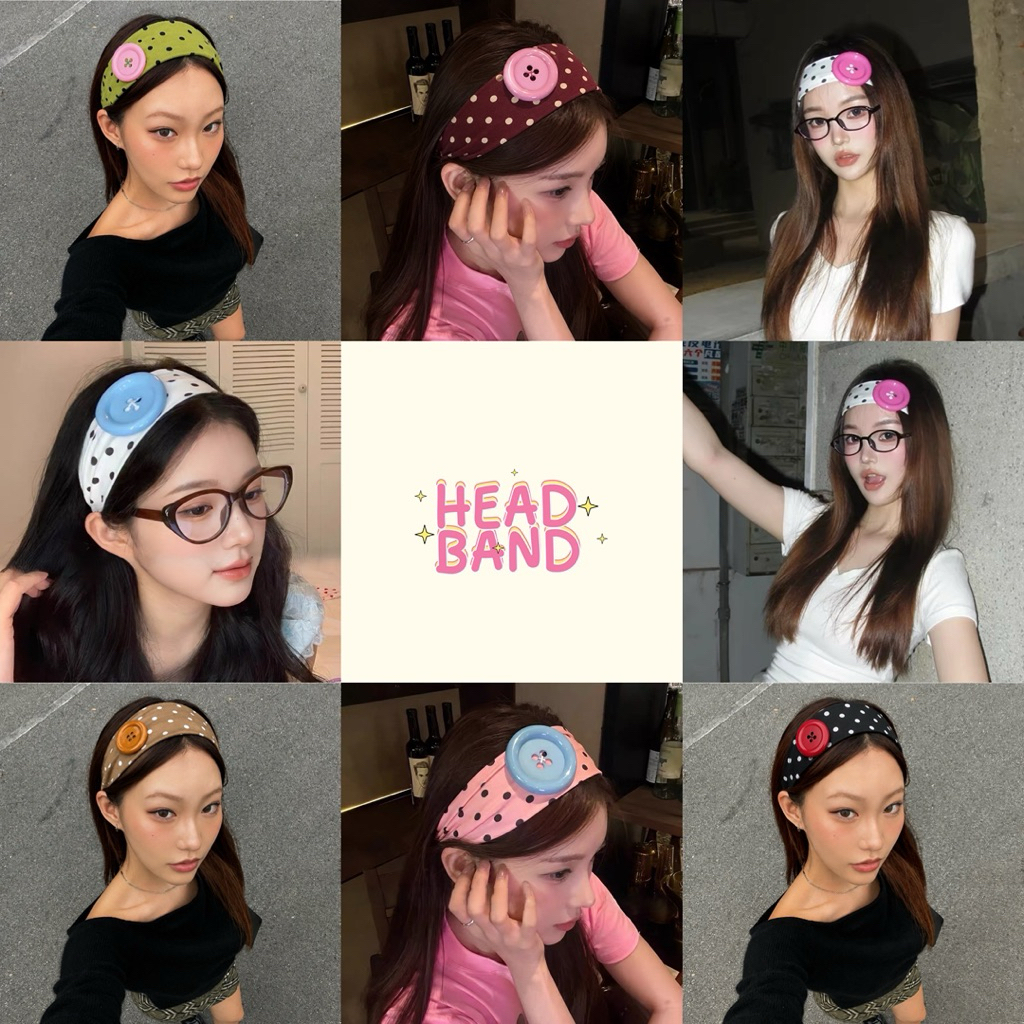 🧵HEAD BAND 🪡~| พร้อมส่ง คาดผม ลายจุดรุ่น กระดุม ผ้าคาดผม ใส่สบาย (กทม มีส่งด่วน )