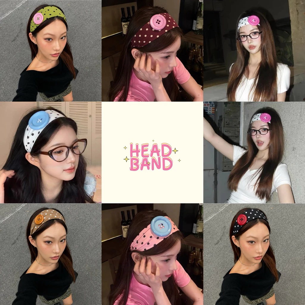 🧵HEAD BAND 🪡~| พร้อมส่ง คาดผม ลายจุดรุ่น กระดุม ผ้าคาดผม ใส่สบาย (กทม มีส่งด่วน )
