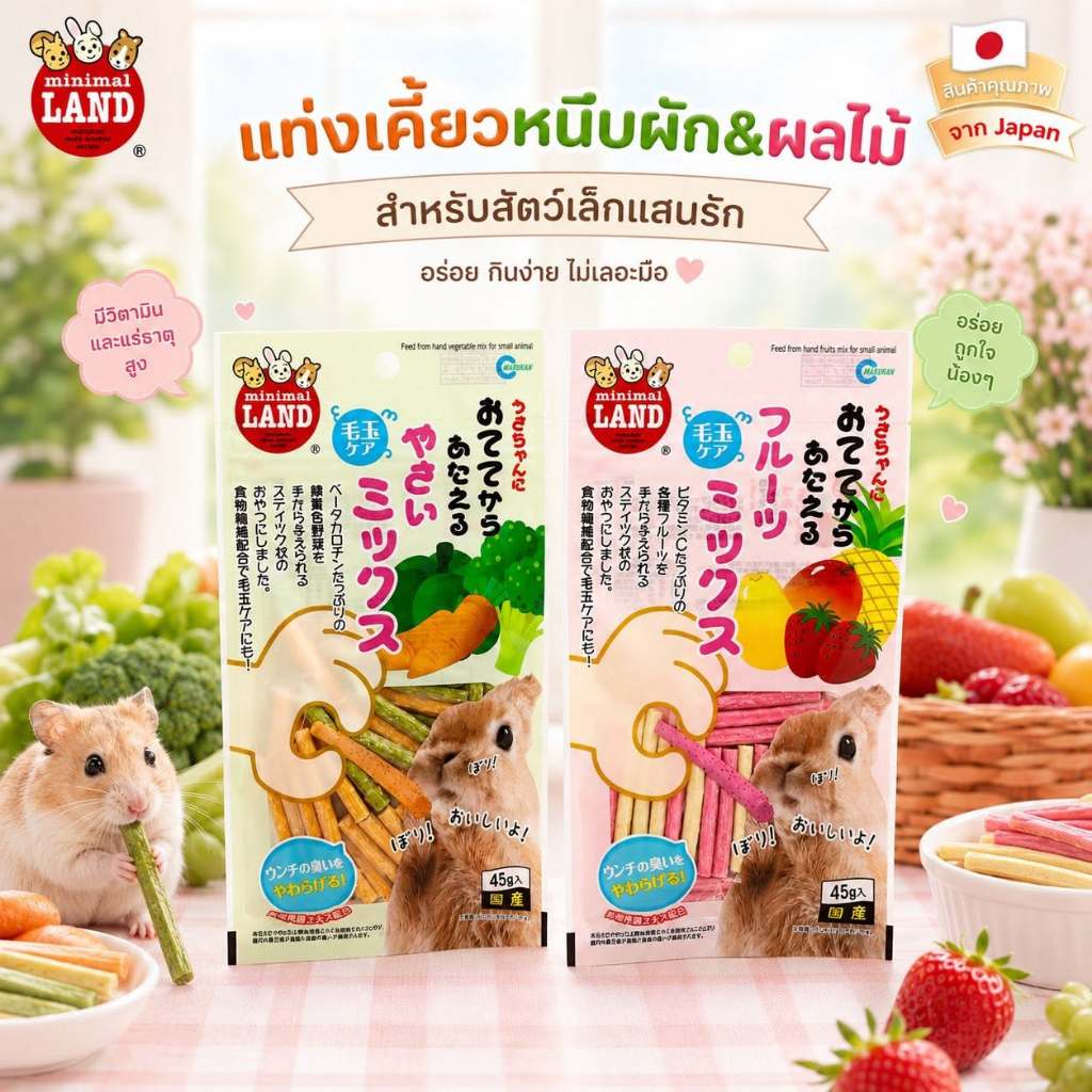 MARUKAN แท่งเคี้ยวหนึบผักและผลไม้(สินค้าจากญี่ปุ่น)ชูการ์ไกลเดอร์ ชูการ์ กระต่าย แฮมเตอร์ เม่นแคระ ดอร์เมาส์