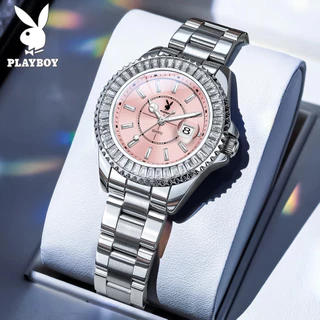 PLAYBOY นาฬิกา ผู้หญิง ต้นฉบับ กันน้ำ 100% แถบสแตนเลส แฟชั่น ความสง่างาม สีชมพู 3528