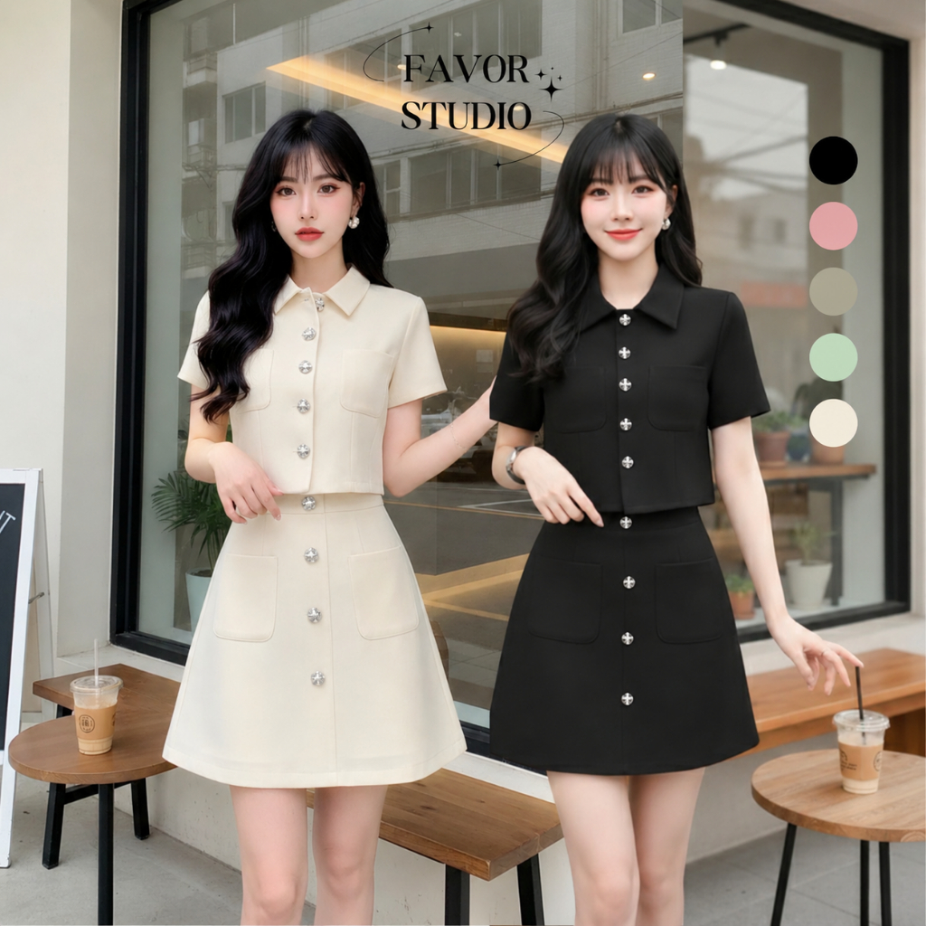 [S-4XL] เสื้อผ้าสตรีไซส์ใหญ่ ชุดเซตทำงาน เสื้อ + กระโปรงสั้น เดรสสาวอวบ สไตล์วินเทจ ใส่สบาย น่ารัก