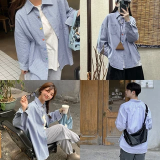Daw เสื้อเชิ้ตแขนยาวสไตล์เกาหลี เสื้อเชิ้ตลายทางผู้ชาย ผ้าคัตตอลอย่างดี ดีไซน์เรียบหรู ใส่ทำงาน ใส่สบายทุกโอกาส