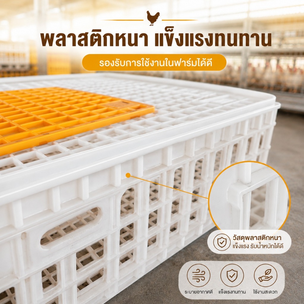 กล่องขนย้ายไก่ ตะกร้าพลาสติกฟาร์มสัตว์ปีก แข็งแรง รูปที่ 3