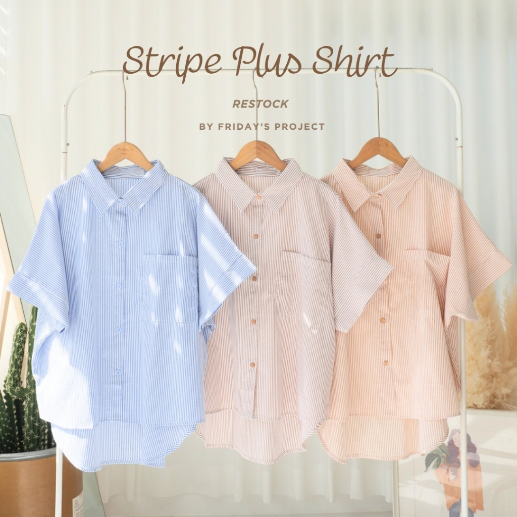 stripe plus shirt เสื้อเชิ๊ตพลัสไซส์ลายริ้ว