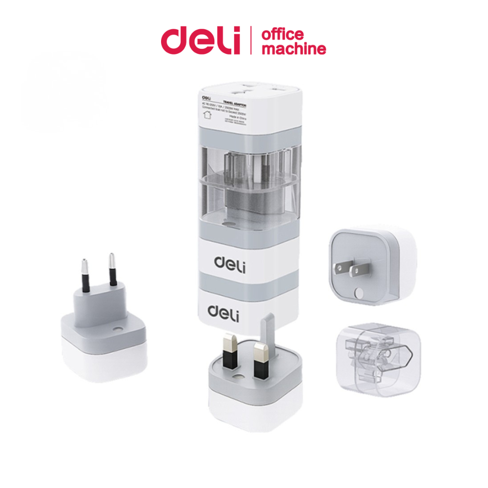 Deli หัวแปลงปลั๊ก หัวแปลงปลั๊กไฟสากลต่างประเทศ US UK EU ได้มาตรฐาน ปลอดภัย พกพาสะดวก Travel Adapter