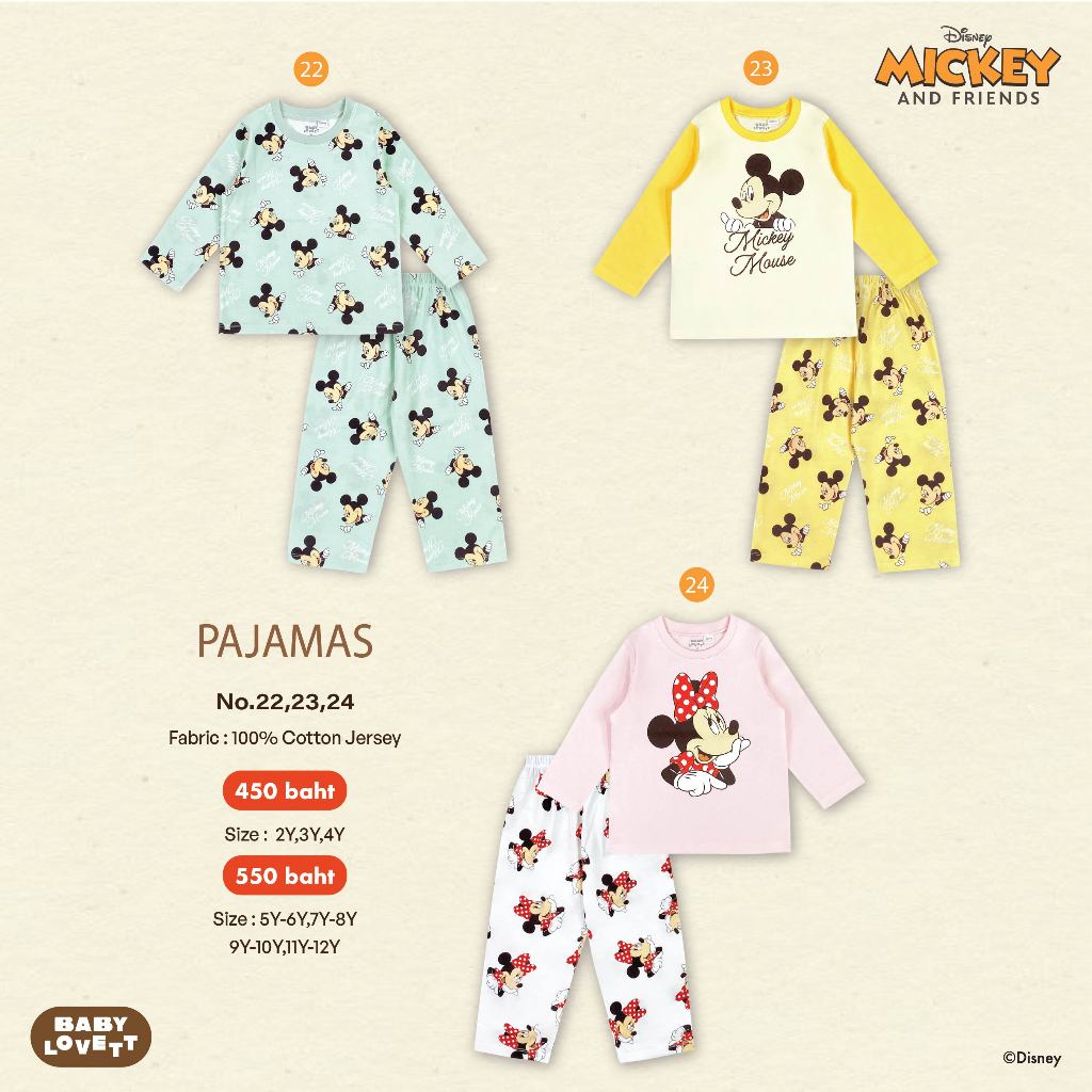 [Babylovett] (V7) Mickey Mouse & Friends - Pajamas ชุดนอนคอกลม