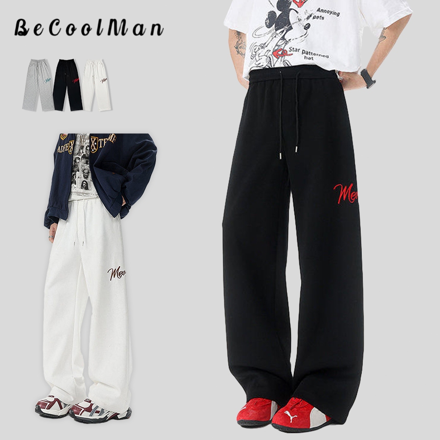💥BecoolMan💥วินเทจสไตล์อเมริกัน กางเกงขายาว พิมพ์ลายตัวอักษร การพักผ่อน กางเกงวอร์ม ความรู้สึกขี้เกียจ แมทช์ง่าย