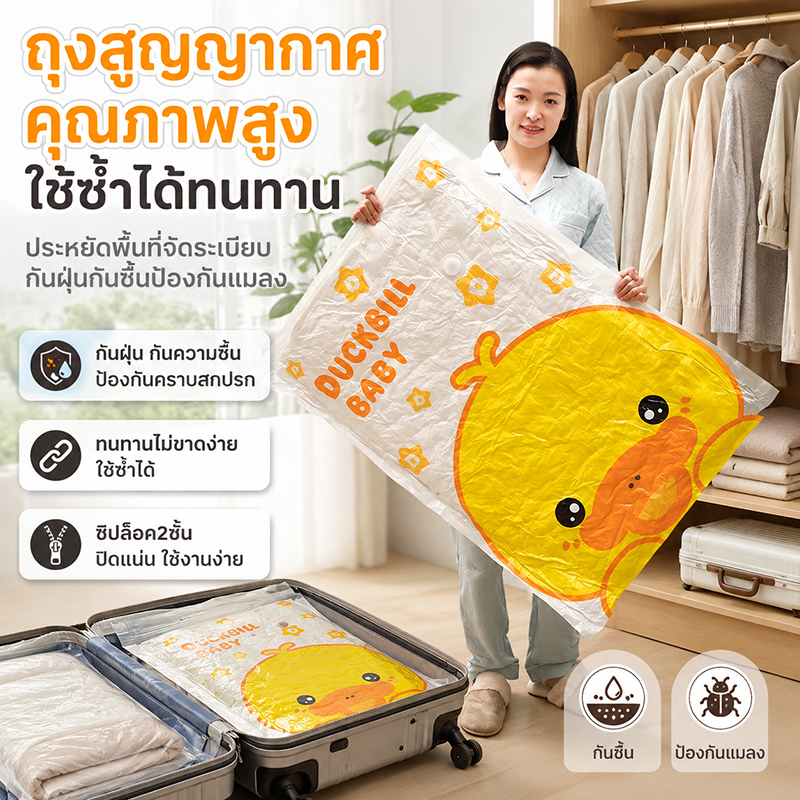 ถุงสุญญากาศ✨ ถุงบีบอัด จัดเก็บของ เก็บเสื้อผ้า เก็บผ้าห่ม ประหยัดพื้นที่ สามารถใช้งานซ้ำ ที่สูบลมไฟฟ้า