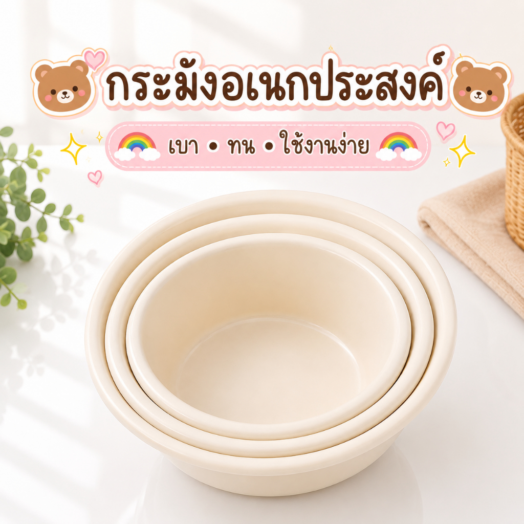 QQWกะละมังพลาสติกอเนกประสงค์ขนาดใหญ่ น้ำหนักเบา ทนแรงกระแทก ใช้งานสะดวก เหมาะสำหรับซักผ้า ล้างจาน ล้างผัก และงานบ้าน