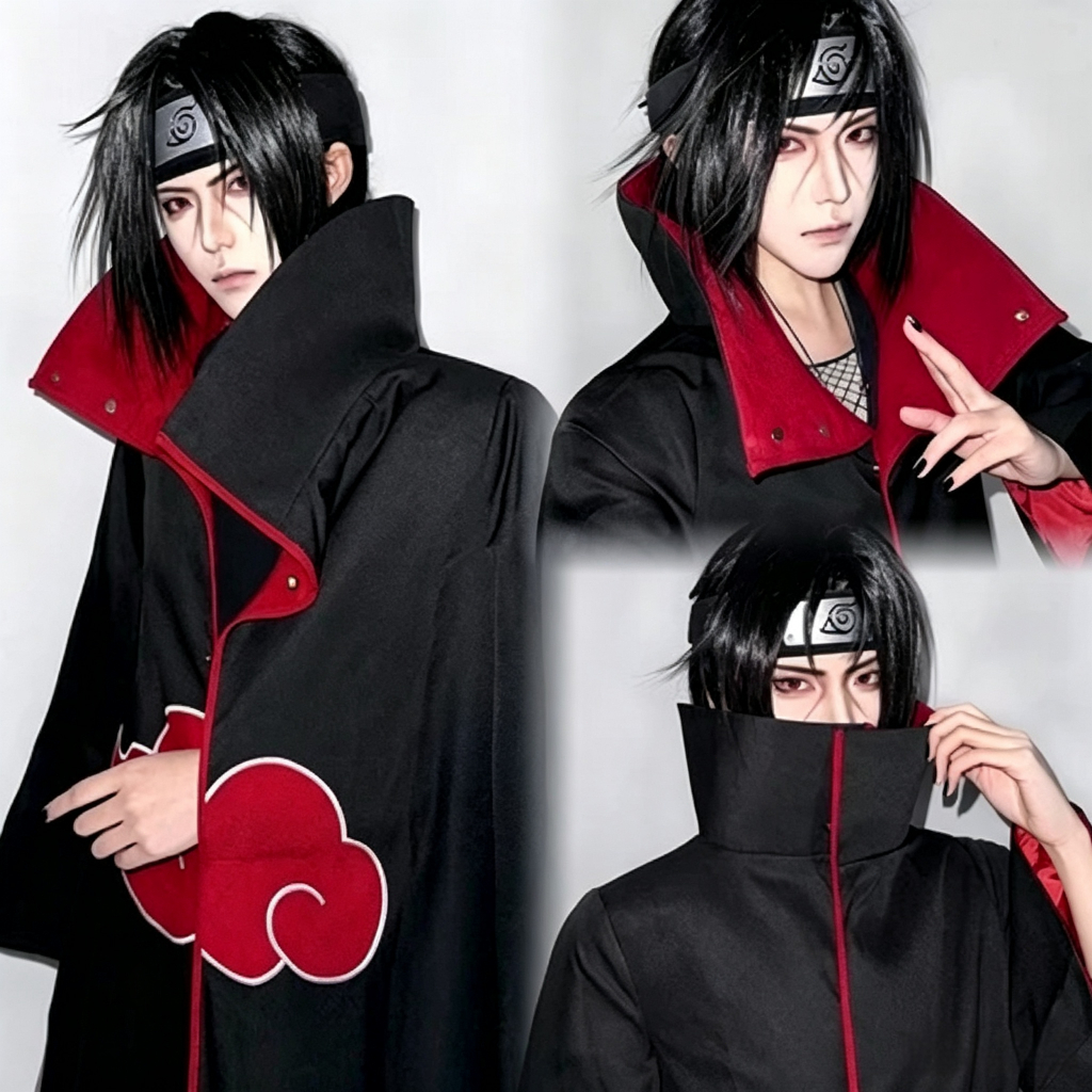 เสื้อคลุม จากอนิเมะเรื่อง Naruto Akatsuki Sasuke Uchiha Itachi สำหรับคอสเพลย์ เหมาะสำหรับผู้ใหญ่ / เด็ก ไซซ์ XS-XL