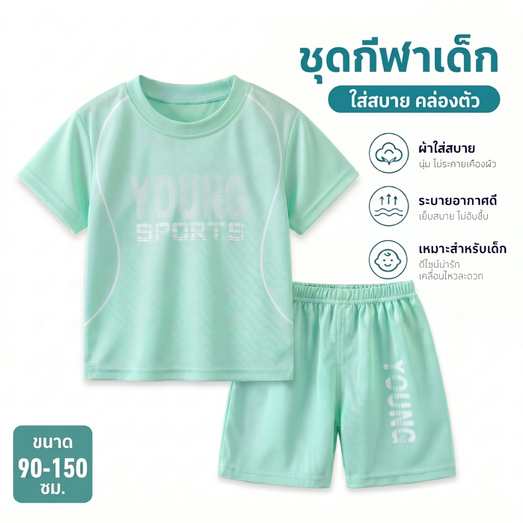 เสื้อกีฬาเด็ก ชุดขาสั้น ชุดกีฬา เนื้อผ้าใส่สบาย เหมาะสำกรับเด็กโต ใส่ได้ทั้งผู้ชายและผู้หญิง เหมาะสำหรับอายุ2-10ปีDA-A05