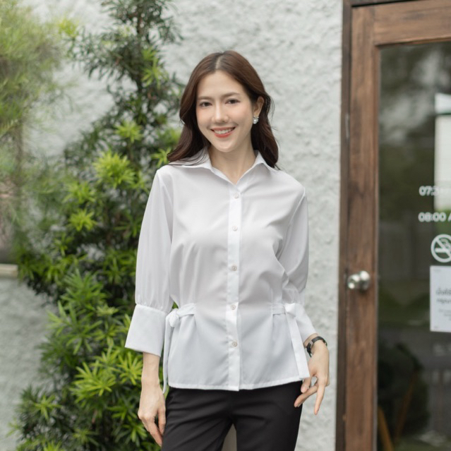 🆕 เสื้อเชิ้ตแขนสามส่วน มีเชือกผูกเอวเข้ารูป พรางหุ่นดีมาก สาวออฟฟิศต้องมี ใส่แมทช์ง่าย#L154SHOP_780