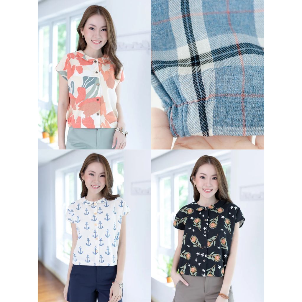 Narinari : PT0300 Crop Boxy Shirt เชิ้ตครอปสั้น Oversized ทรงแขนล้ำๆ