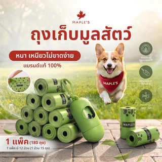 MAPLE'S ถุงเก็บมูลสัตว์เลี้ยง ย่อยสลายเองได้ตามธรรมชาติ รุ่นพรีเมี่ยมหนา ถุงเก็บอึสุนัข แมว maple