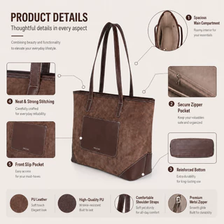 MOLICHIC LATTE BAGกระเป๋าถือสะพายไหล่ขนาดใหญ่ ทำจากหนัง PU นุ่มสบาย ป้องกันรอยขีดข่วน มีช่องซิปหนังด้านใน