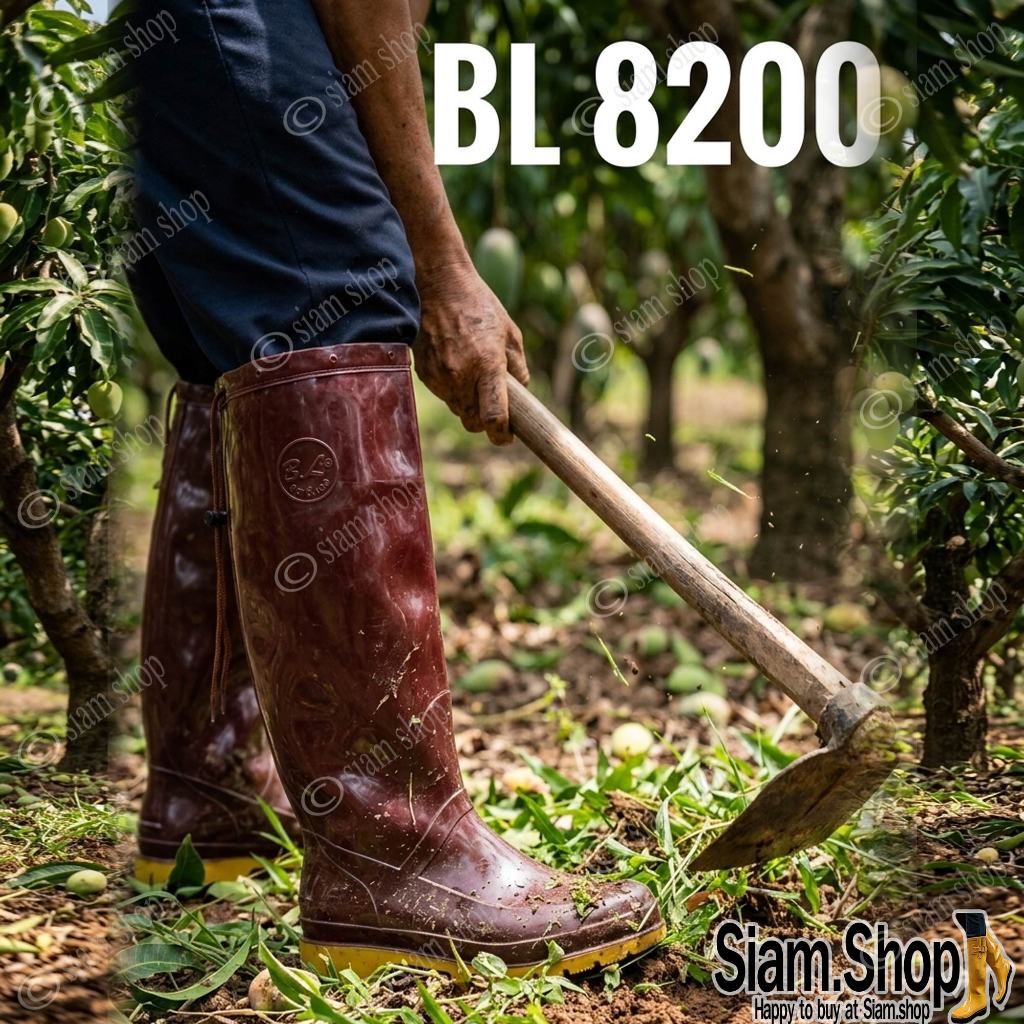 รองเท้าบูทBL8200 สูงพิเศษ 18 นิ้ว รองพื้นหนาพิเศษ พื้น 2 สี มีเชือกรัดเข่ากันหลุด รองเท้าบูทกันน้ำ รองเท้าบูททำสวน ทำไร่