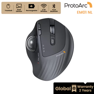 ProtoArc EM01 NL เมาส์แทร็กบอลไร้สาย 2.4G + Bluetooth 2 ช่อง ชาร์จไฟได้ ลูกบอลแทร็กบอลสีดำ รับประกัน 2 ปี