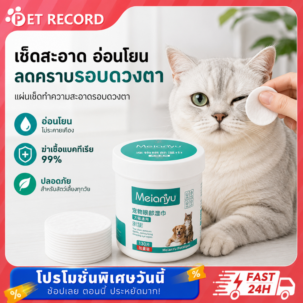 ผ้าเช็ดทำความสะอาดสุนัขและแมวเช็ดดวงตาแมวแมวและหูที่อ่อนโยนของสุนัข เปียกเนื้อเยื่อเช็ดน้ำตา