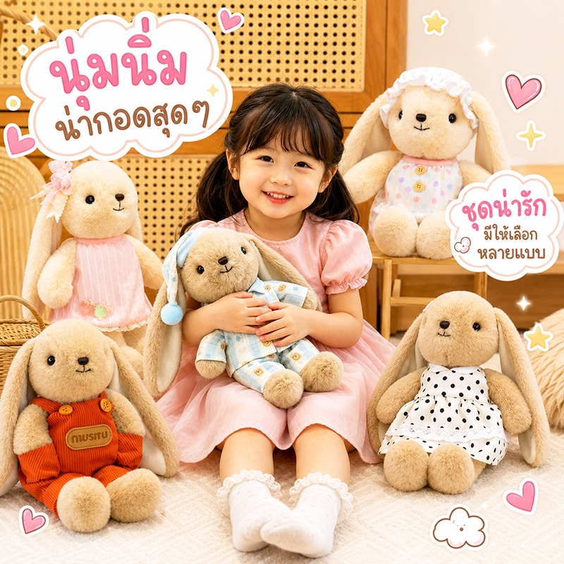 ตุ๊กตากระต่าย น่ารักและนุ่มนวล กระต่ายตุ๊กตาตุ๊กตาของเล่นตุ๊กตากระต่ายตุ๊กตาสาวถือนอน ตุ๊กตาของเล่น ของขวัญวันเกิด