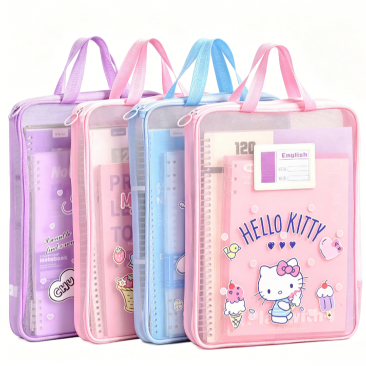 กระเป๋าเรียนคุโรมิของแท้กระเป๋าเรียนพิเศษคุโรมิ ถุงเก็บหนังสือเรียน A4 วัสดุไนลอน ความจุขนาดใหญ่ Kuromi