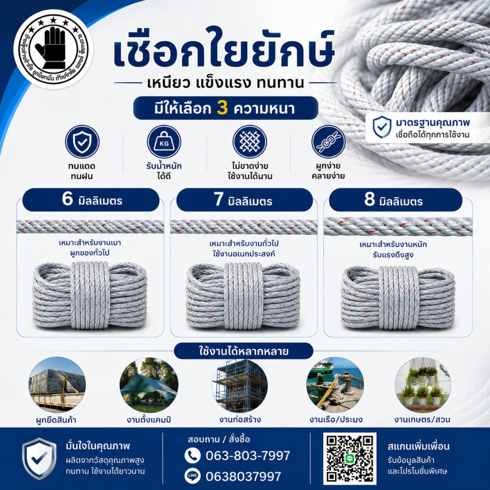 เชือกใยยักษ์ รหัสสินค้า Sumrope (จำนวน 1 ม้วน ) มีให้เลือก 3 ขนาด 6 7 8 มิล
