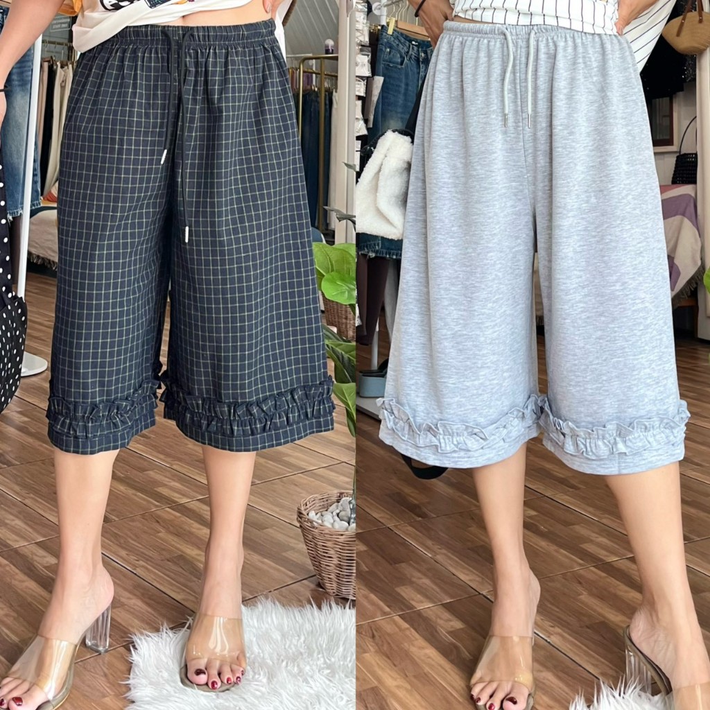 12-225SS กางเกงเอวยืดชายระบาย 8 ส่วน