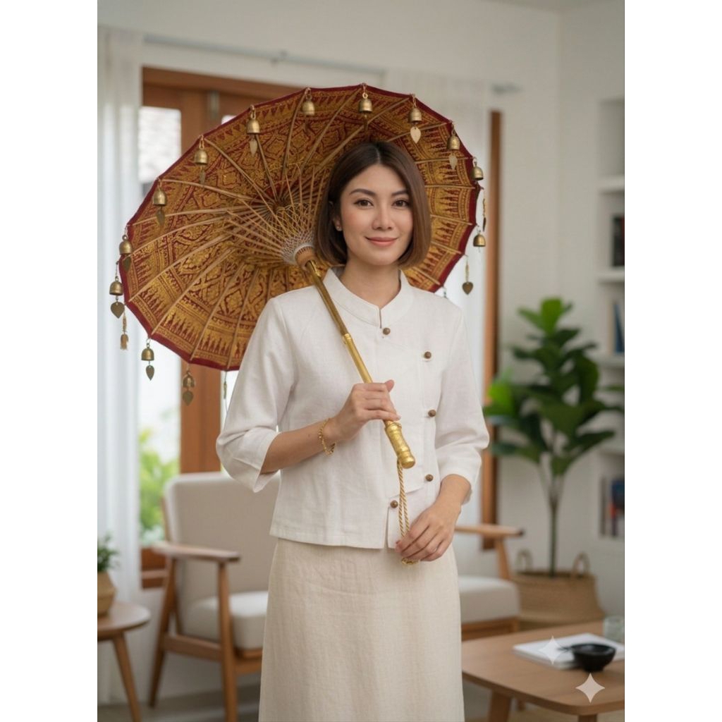 เสื้อคอจีนชายแขนสั้น ผ้าฝ้าย