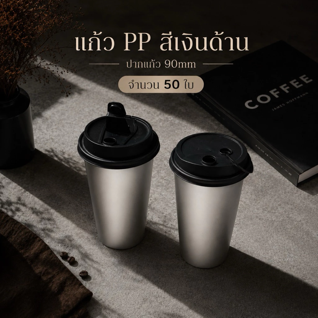 แก้ว PP สีเงินด้าน ปากแก้ว 90mm ไซส์ 16ออนซ์ จำนวน 50 ใบ