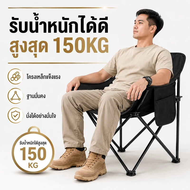 WTHB เก้าอี้แคมป์ปิ้ง เก้าอี้พับ อุปกรณ์แค้มปิ้ พกพาสะดวก ปิคนิค ตกปลา รับน้ำหนัก300กก thumbnail 7
