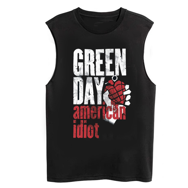 เสื้อกล้ามลายวงร็อค Green Day American Idiot สไตล์วินเทจสตรีท สำหรับคนรักดนตรี ผ้าฝ้าย100% ขนาด S-3X