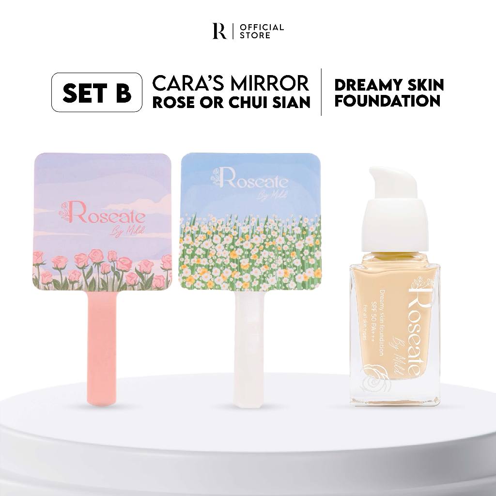 Cara’s Mirror SET B กระจกแต่งหน้า+รองพื้น Roseate