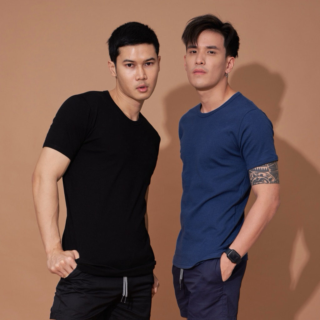 (14สี) Men's SlimFit เสื้อยืดรัดกล้ามแขนสั้น/แขนกุด/แขนเว้า - ผ้า Cotton100% ผ้ายืดหยุ่น ใส่สบาย