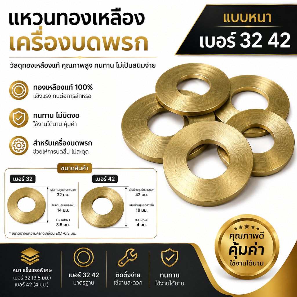 แหวนทองเหลืองเครื่องบดหมูเบอร์ 32 หนา3มิล คุณภาพดี ใช้ได้หลากหลายยี่ห้อ