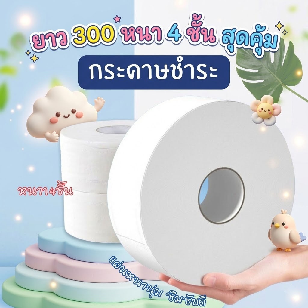 กระดาษทิชชู่ [ม้วน] กระดาษชำระม้วนใหญ่ 1 ม้วน ยาว500/300เมตร กระดาษชำระ