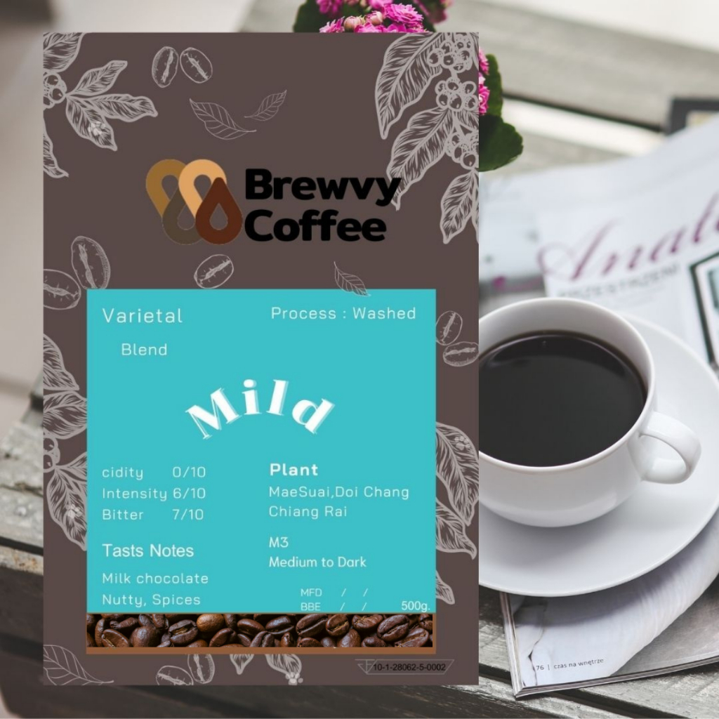 สูตรกาแฟ ผสมพิเศษ (Arabica/Robusta)  จากแหล่ง ดอยช้าง  คั่วอ่อน บรรจุ500g