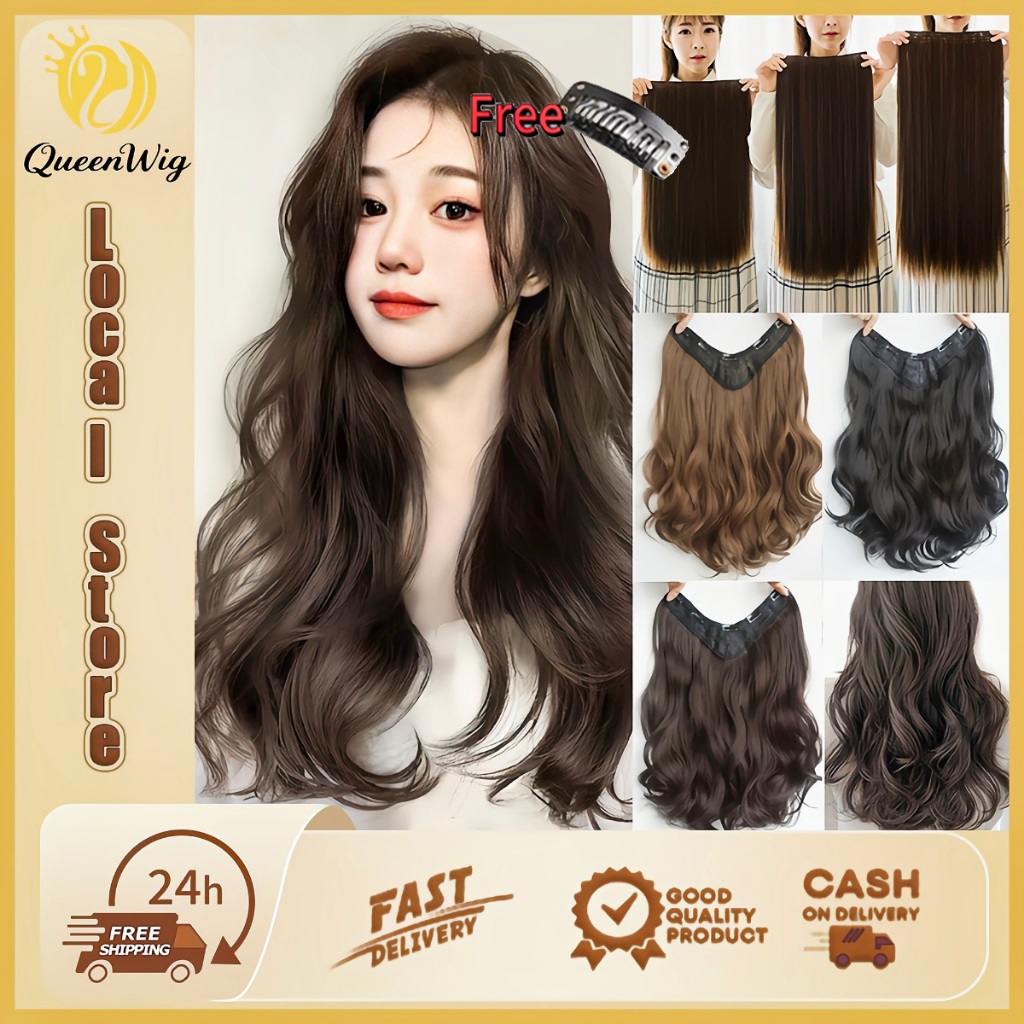 【COD/Spot Goods】60CM ยาวหยิก / ตรงวิกผมผู้หญิงคลิปบนวิกผมต่อผมสไตล์ V ออกแบบธรรมชาติน้ำหนักเบาสวมใส่สบาย