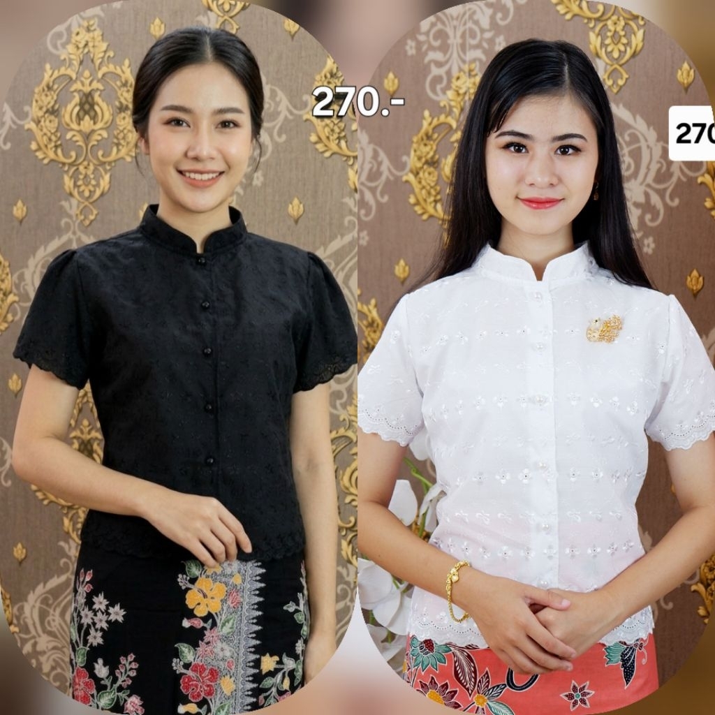 อก34-52 เสื้อลูกไม้ คอจีน แขนสั้น ไปวัด