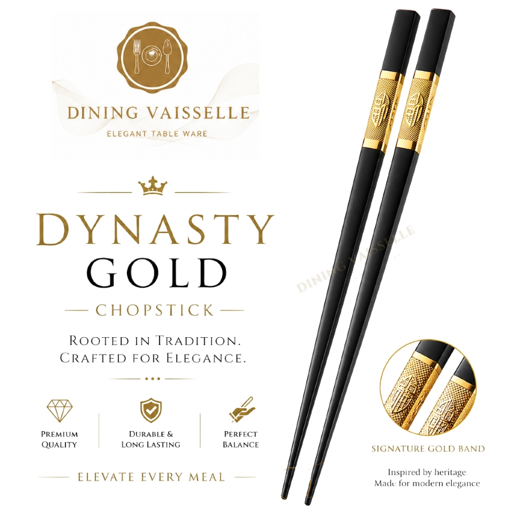 Dining Vaisselle - Dynasty Gold Chopstick ตะเกียบหรู สีดำทอง สีดำเงิน 27ซม & 24ซม Alloy พรีเมียม