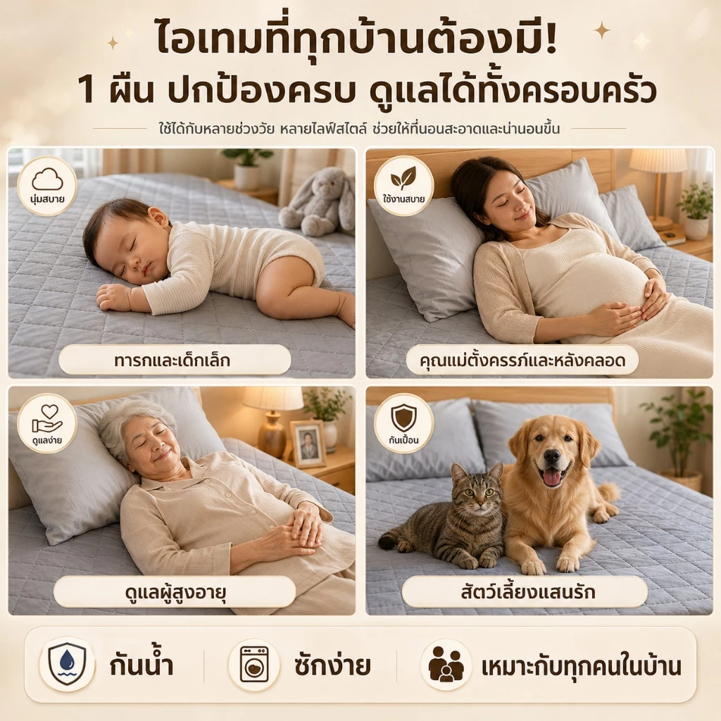 HT ผ้ารองกันเปื้อนที่นอนกันน้ำ กันไรฝุ่น 6ฟุต/5ฟุต/3.5ฟุต/3ฟุต thumbnail 9
