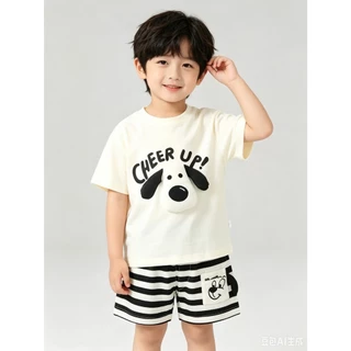 BB332 เซ็ตเสื้อยืดเด็กผู้ชาย + กางเกงขาสั้น ลายหมา Cheer Up! น่ารัก
