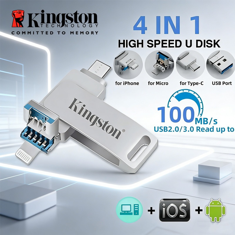 Kingston แฟลชไดรฟ์ Usb 3.0 512GB/1TB/2TB 3 in 1 OTG โลหะ กันน้ํา ความเร็วสูง สําหรับ U Disk Pendrive