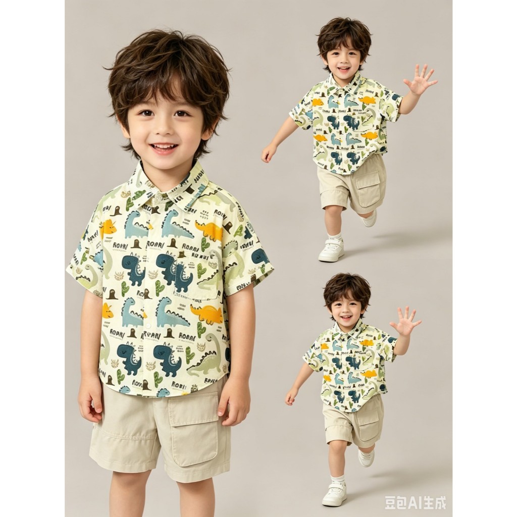 BB336 ชุดเด็กชายมาใหม่ เสื้อเชิ้ตไดโนเสาร์ รูปที่ 5