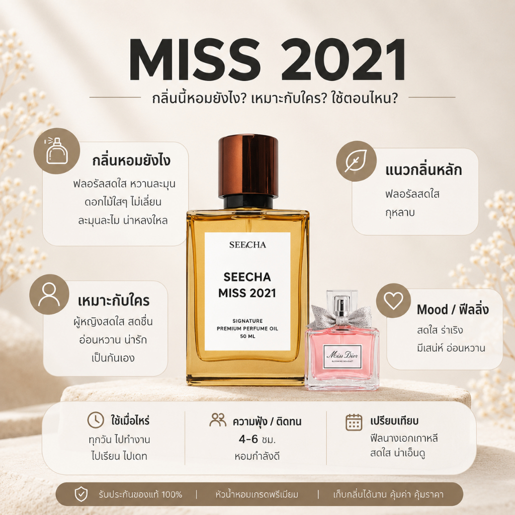 กลิ่น miss 2021 มิส สองศูนย์สองหนึ่ง [✨กด 3ชิ้น เพื่อรับโปร2แถม1✨] น้ำหอม สี ชา ออยล์ ของแท้ seecha oil Perfume