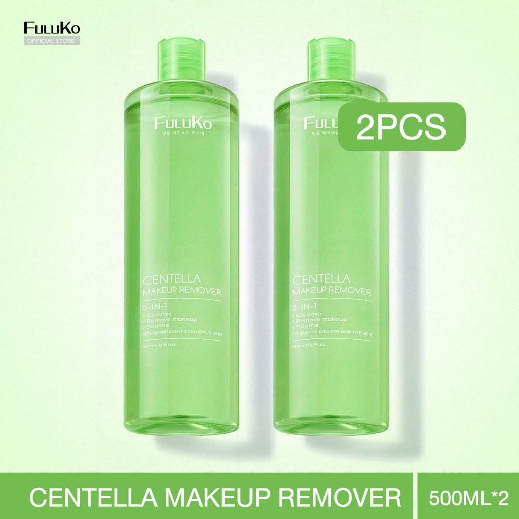 FULUKO CENTELLA Mild Cleansing Water 500ml *2PC ทำความสะอาดและลบเครื่องสำอางโดยไม่ระคายเคือง เมคอัพ เครื่องสำอางที่เหมาะ