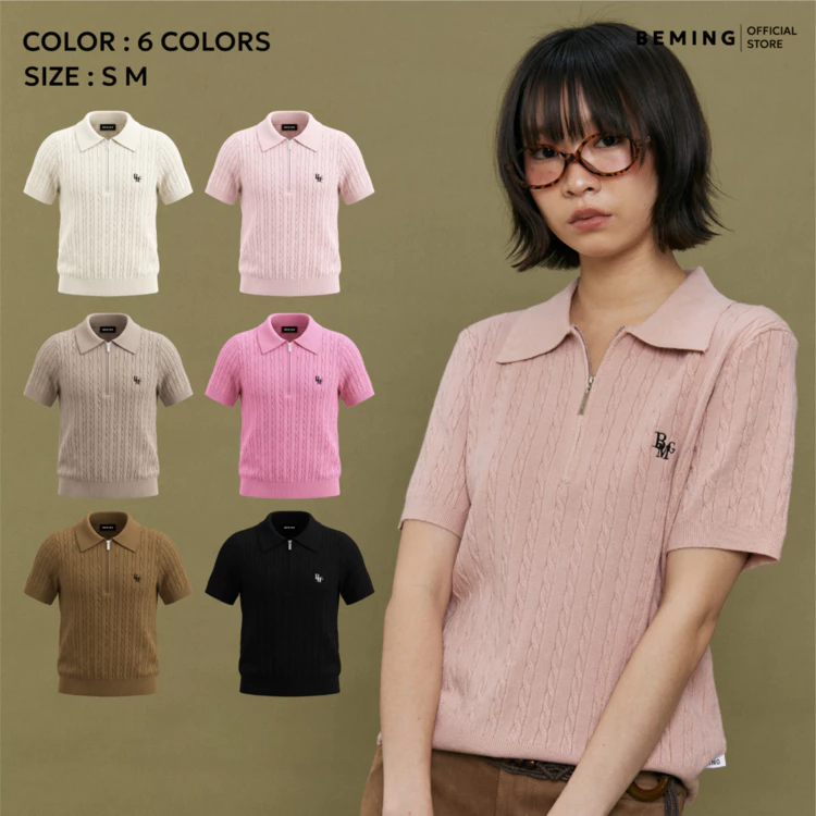 Bemingtop980(S-M)-Zippy Polo Knit – เสื้อโปโลซิปคอ สไตล์น่ารักแต่แอบเท่!