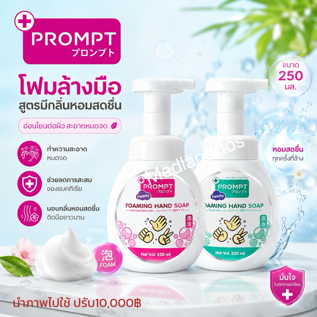 PROMPT โฟมสบู่ล้างมือ กลิ่นช่อดอกไม้ ขนาด 250 มล.