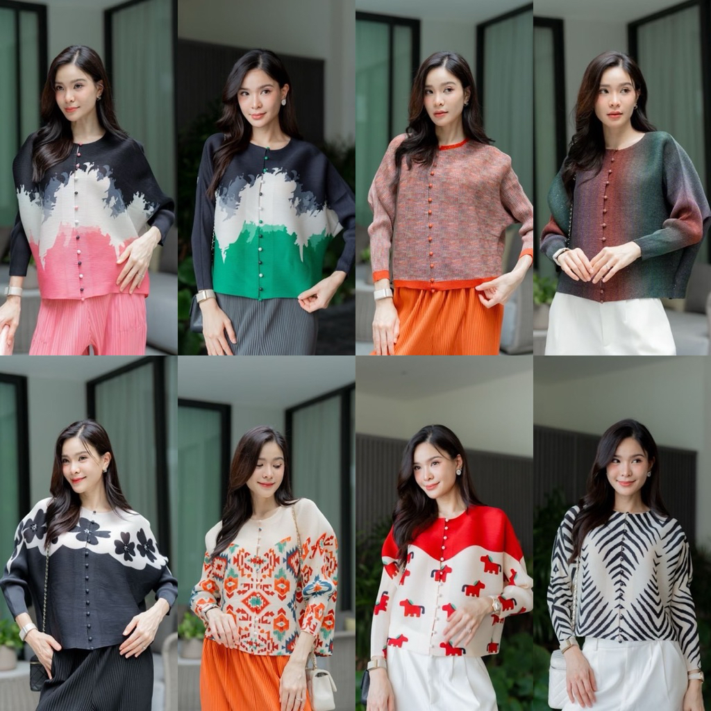 เสื้ออัดพลีทคอกลมเนื้อดีแขนยาวลายสวยไซด์ใหญ่ผ้าใส่สบายค่ะ