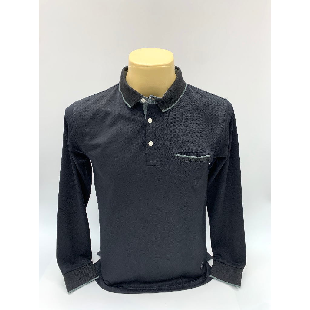 เสื้อโปโลผู้ชายแขนยาว ผ้าดรายเทค ปกสองสี ยี่ห้อ C59 AIR รหัส 087-2 เสื้อคอปก เสื้อสีพื้น KINGBERRY SHOP